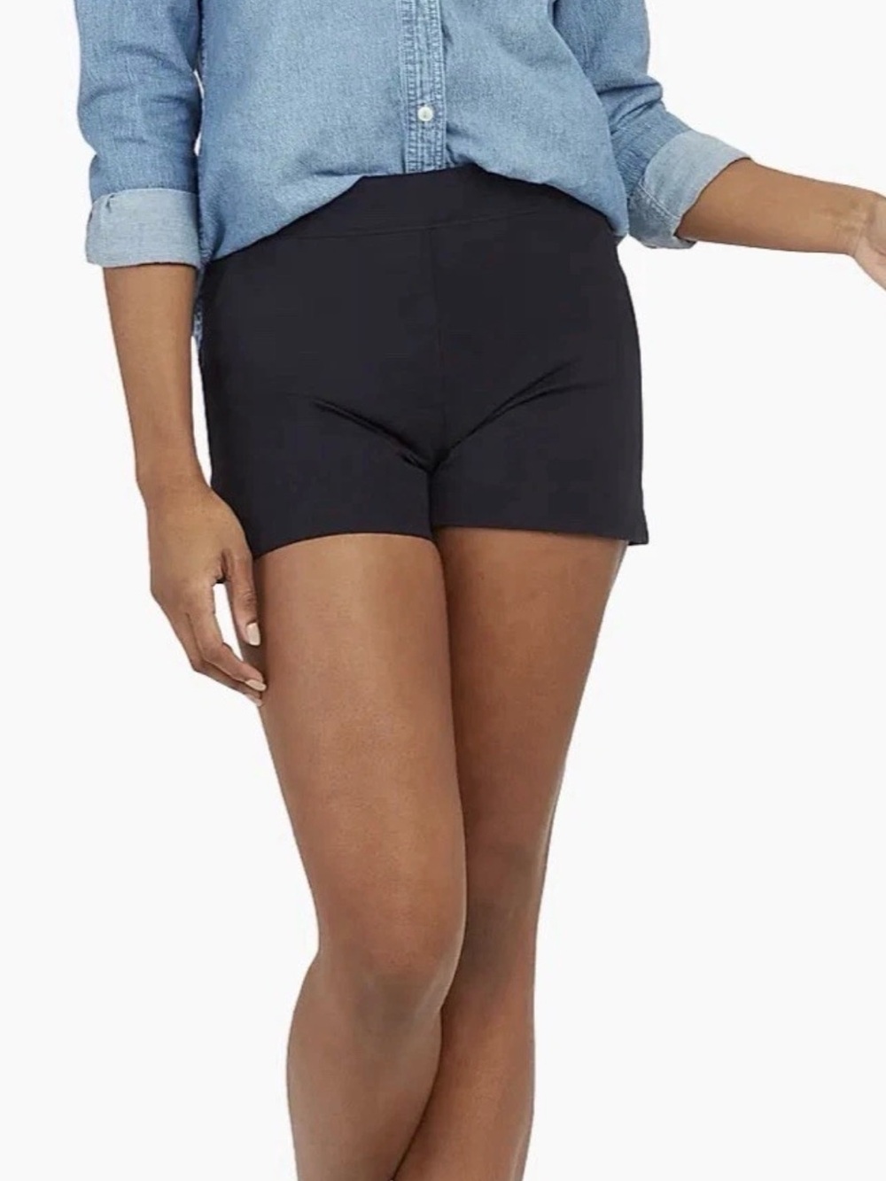 SPANX classic navy polished cotton stretch shorts 4in medium nwt summer